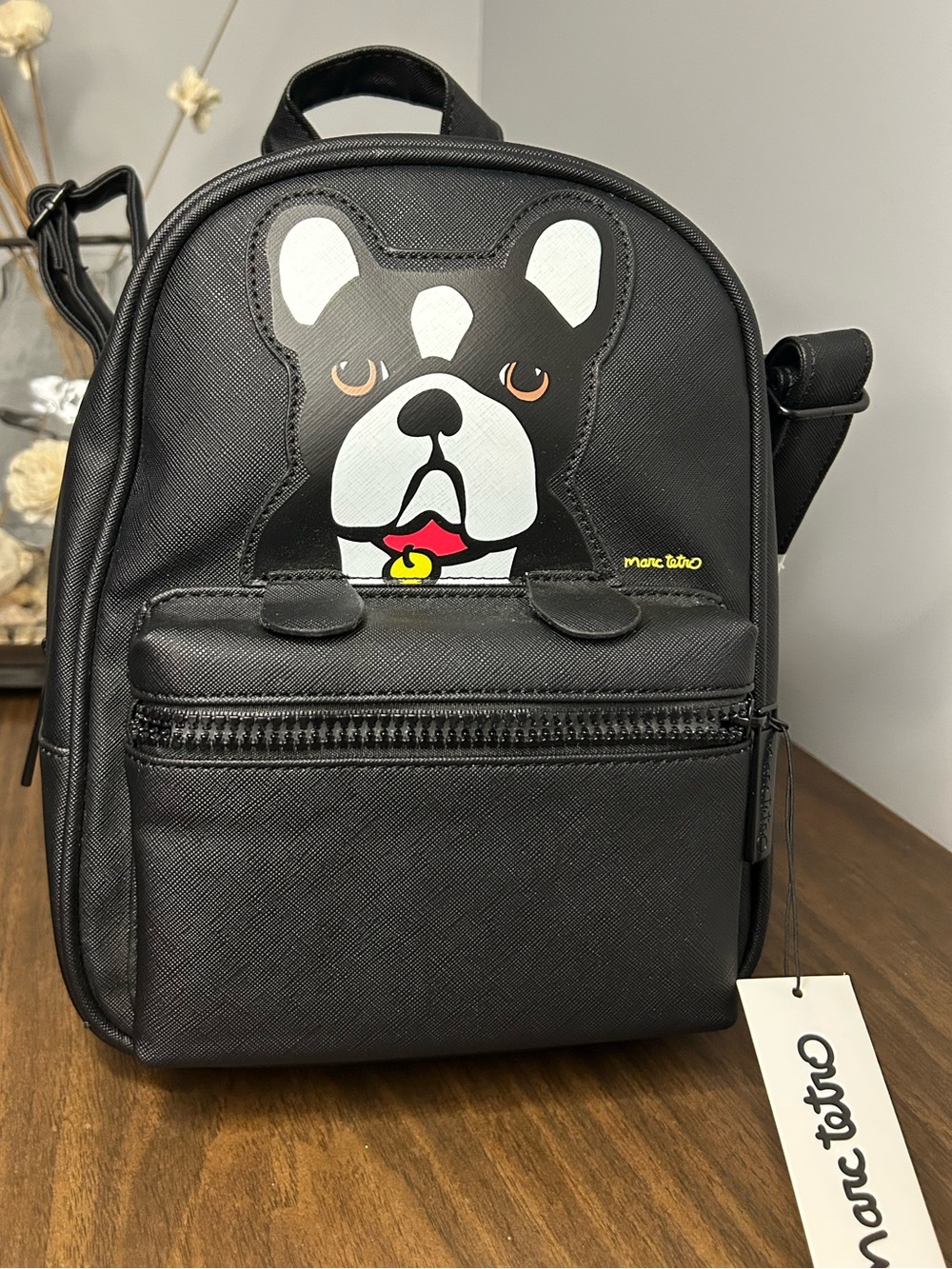 Marc Tetro French Bulldog Mini Backpack Black Vegan Leather NWT